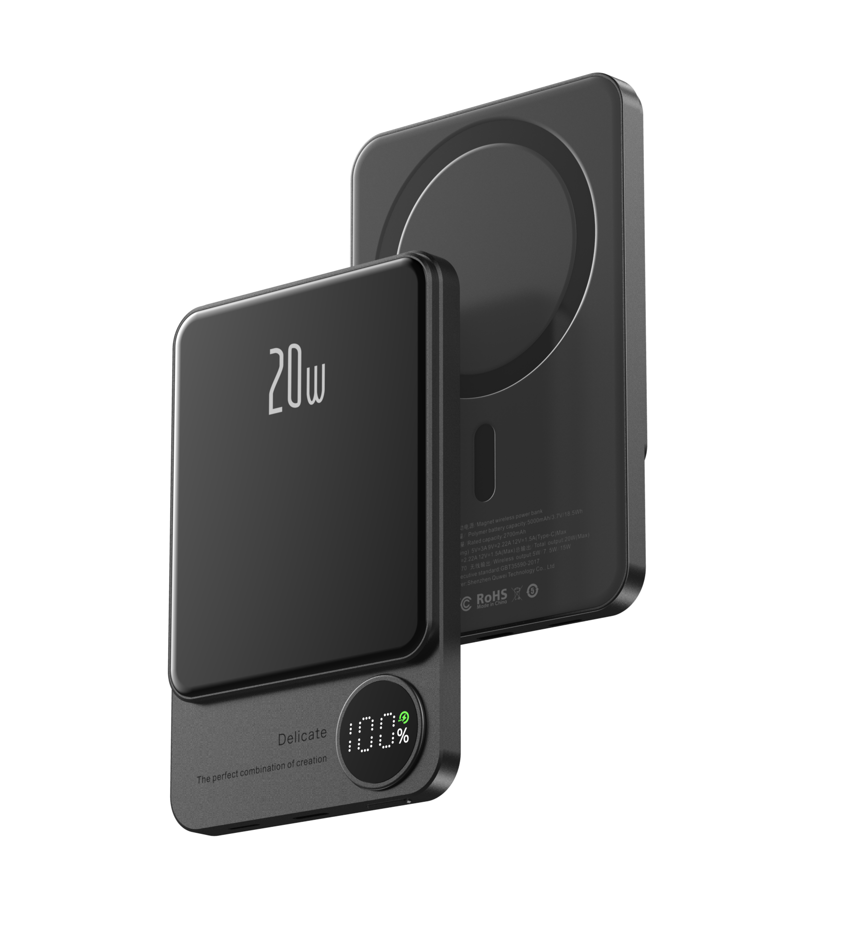 “Q9 melns” (5000 mAh) bezvadu ārējais akumulators